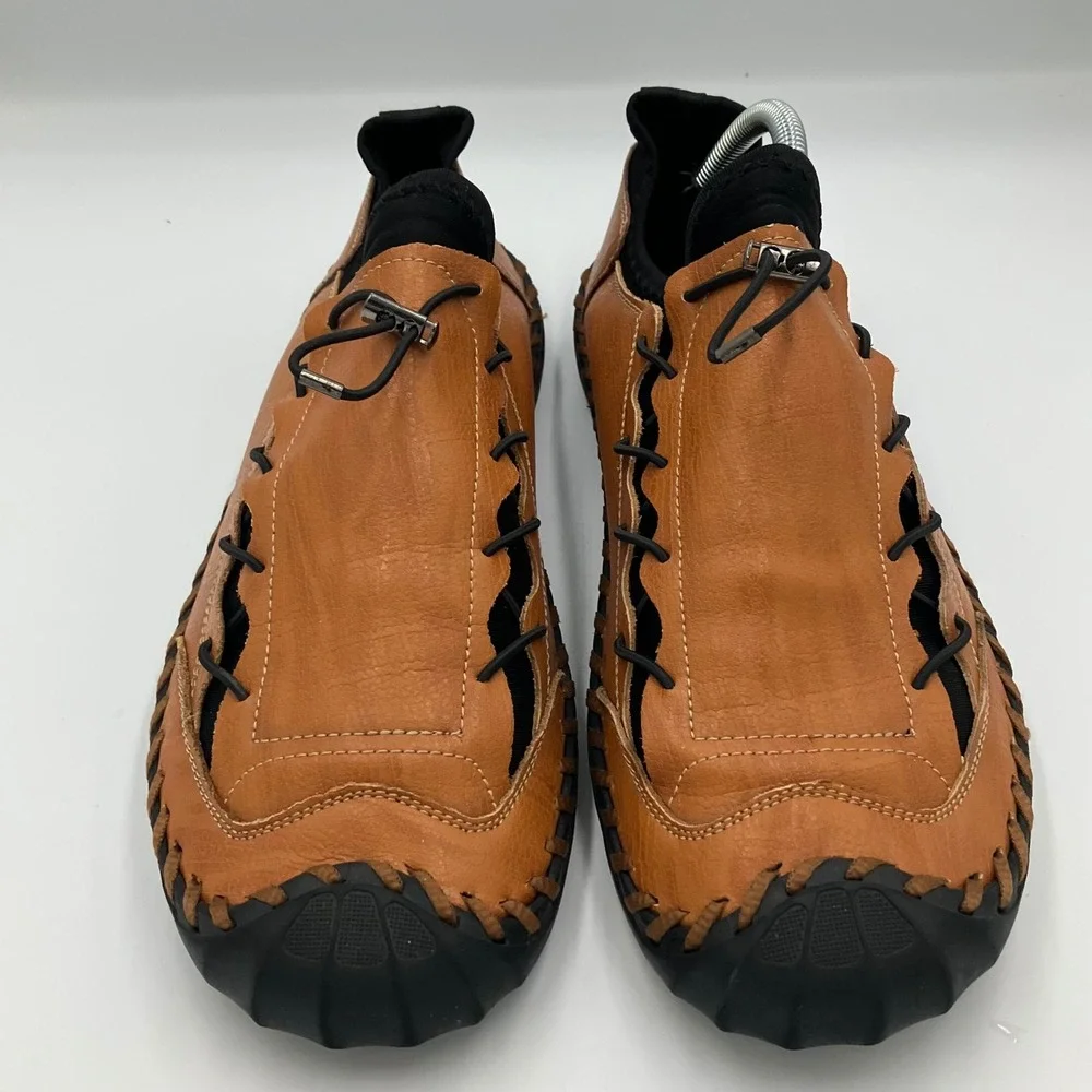Mens‎ Tan Leather Hand Stitched Toggle Lace 11.5 Loafers Shock Absorber Size 45